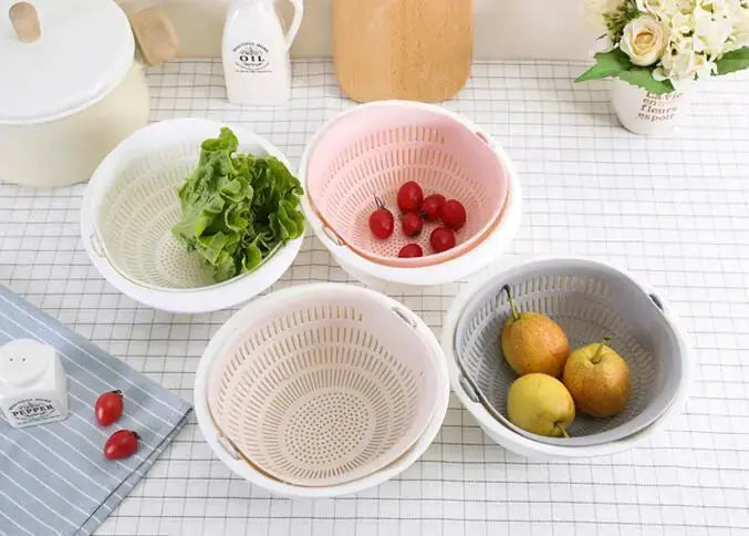 Double-Dish Sink Drain Basket Kitchen Panning Wash Fruit Basket 