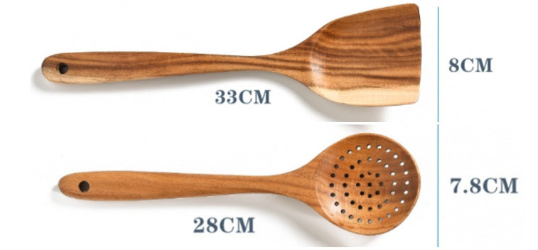 Teak Natural Wood Tableware Spoon Ladle Turner Rice Colander Soup Skimmer Cooking Tool Sets Spoon Scoop Kitchen Tools Gadgets 