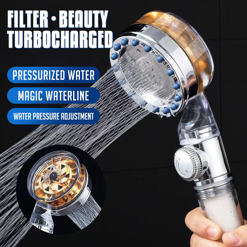 Pressurized Nozzle Turbo Shower Head One-Key Stop Water Saving High Pressure Shower Head Magic Water Line Bathroom Accessor 
