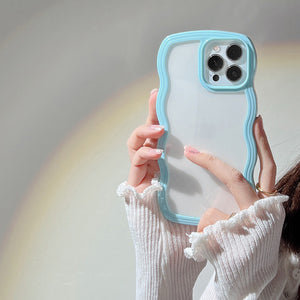 Wave Border Mobile Phone Case Solid Color Simple Candy Color 