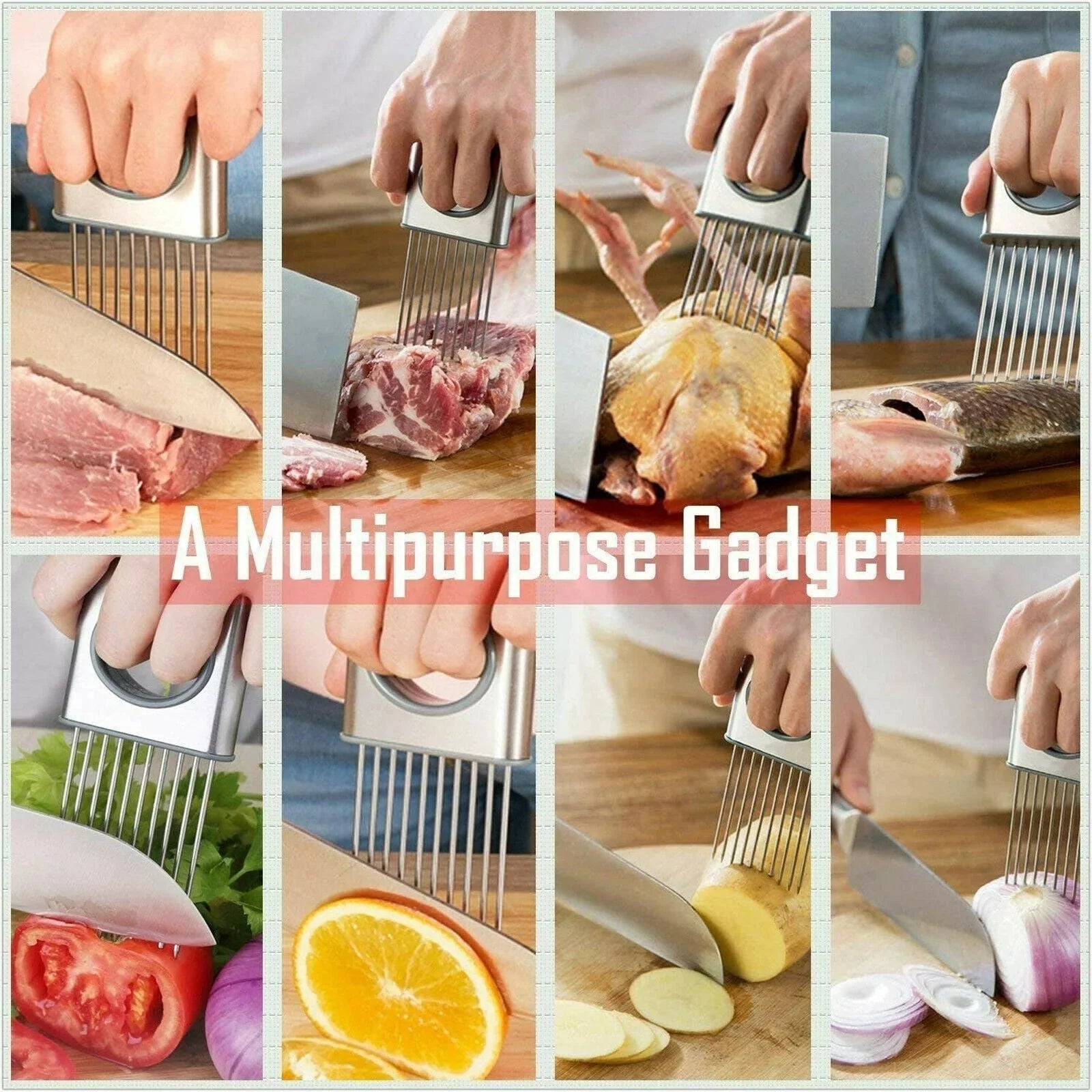 stainless steel kitchen gadget | vegetable slicer with holder | onion chopper tool | ultrasonic cleaning