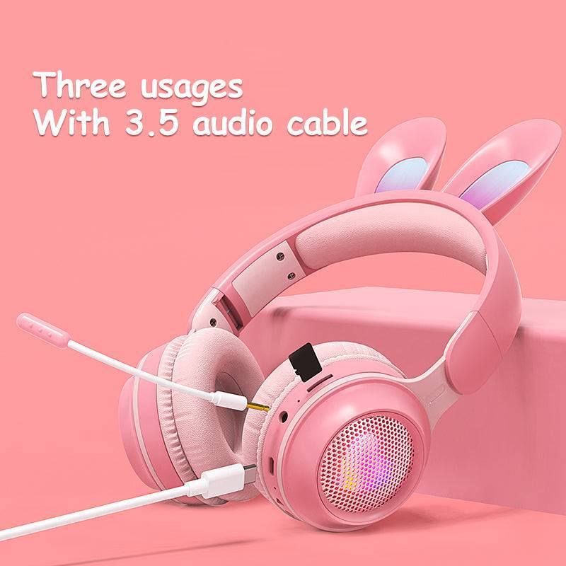 Rabbit Ear Headphones Wireless Luminous Extendable Wheat Headphones 