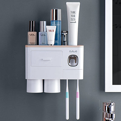 Non-marking Hanging Magnetic Toothbrush Holder Single Drawer Storage Rack With Toothpaste Squeezer Toiletry Set 
