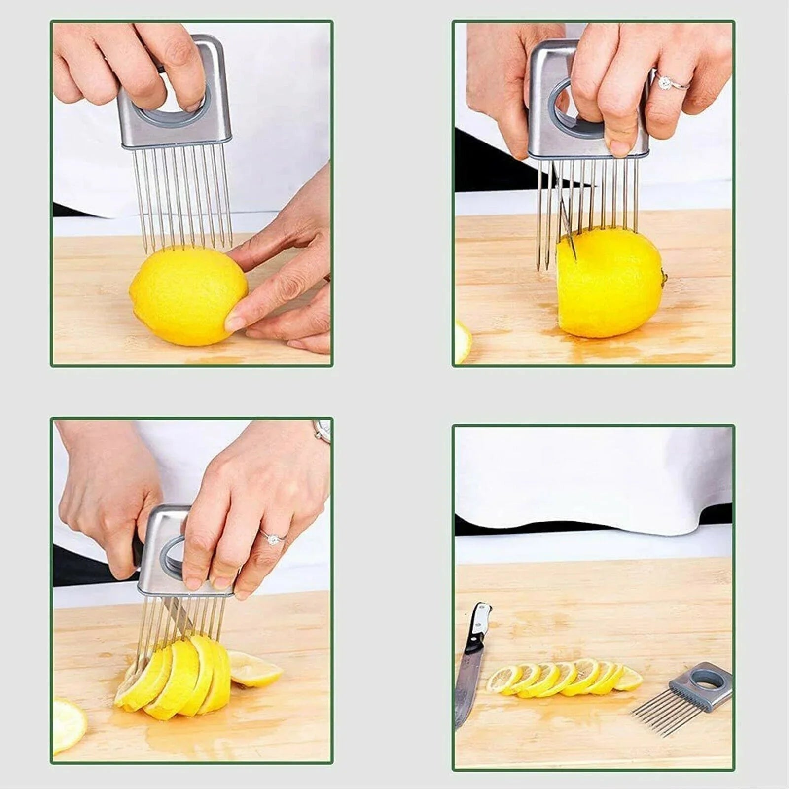 stainless steel kitchen gadget | vegetable slicer with holder | onion chopper tool | ultrasonic cleaning