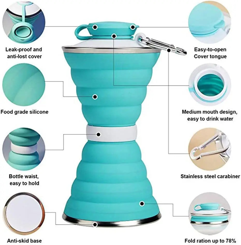 500ML Silicone Water Bottle Cup Foldable Leak Proof Portable Sports Travel Water Bottles For Outdoor Travel Gym Hiking Reuseable Kitchen Gadgets 