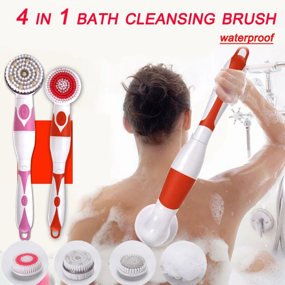 waterproof electric bath brush | rechargeable body scrubber | long handle back scrubber | energy saving
