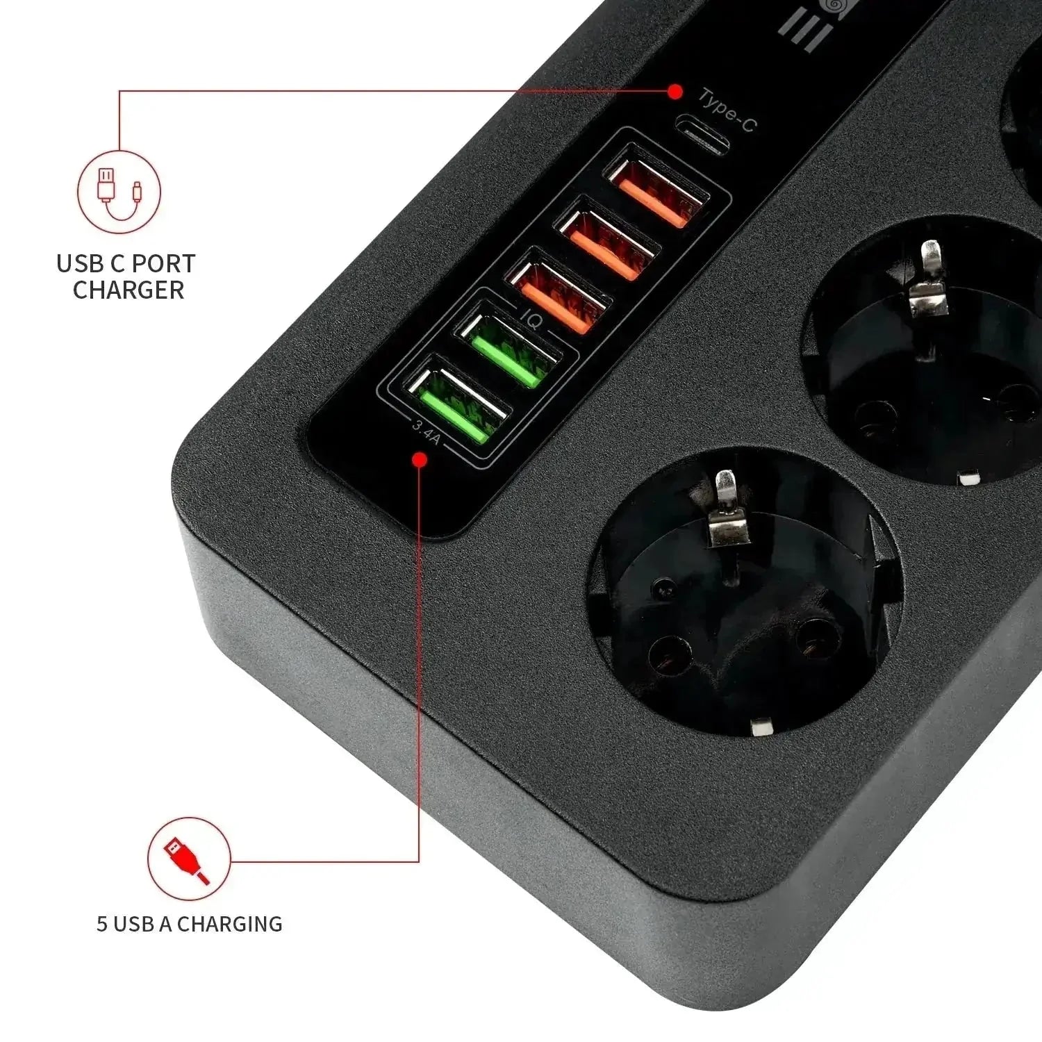 5v 34a power supply | 3 outlet surge protector | home charging station | energy saving