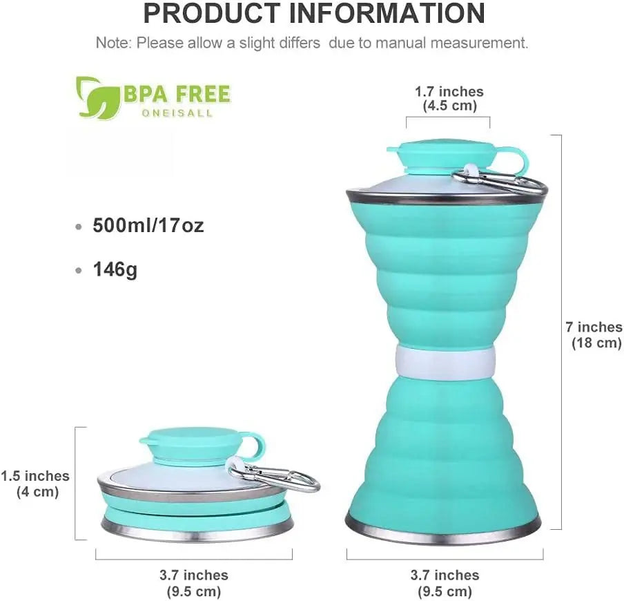 500ML Silicone Water Bottle Cup Foldable Leak Proof Portable Sports Travel Water Bottles For Outdoor Travel Gym Hiking Reuseable Kitchen Gadgets 