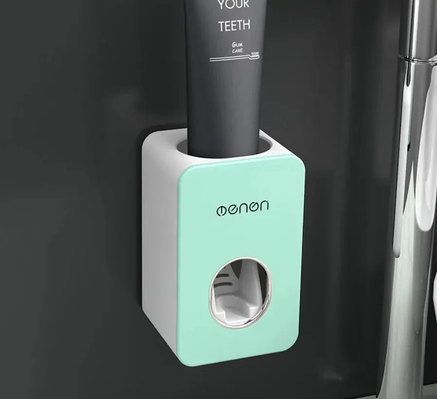 automatic toothpaste dispenser | stainless steel toothbrush holder | wall-mounted bathroom organizer | energy saving