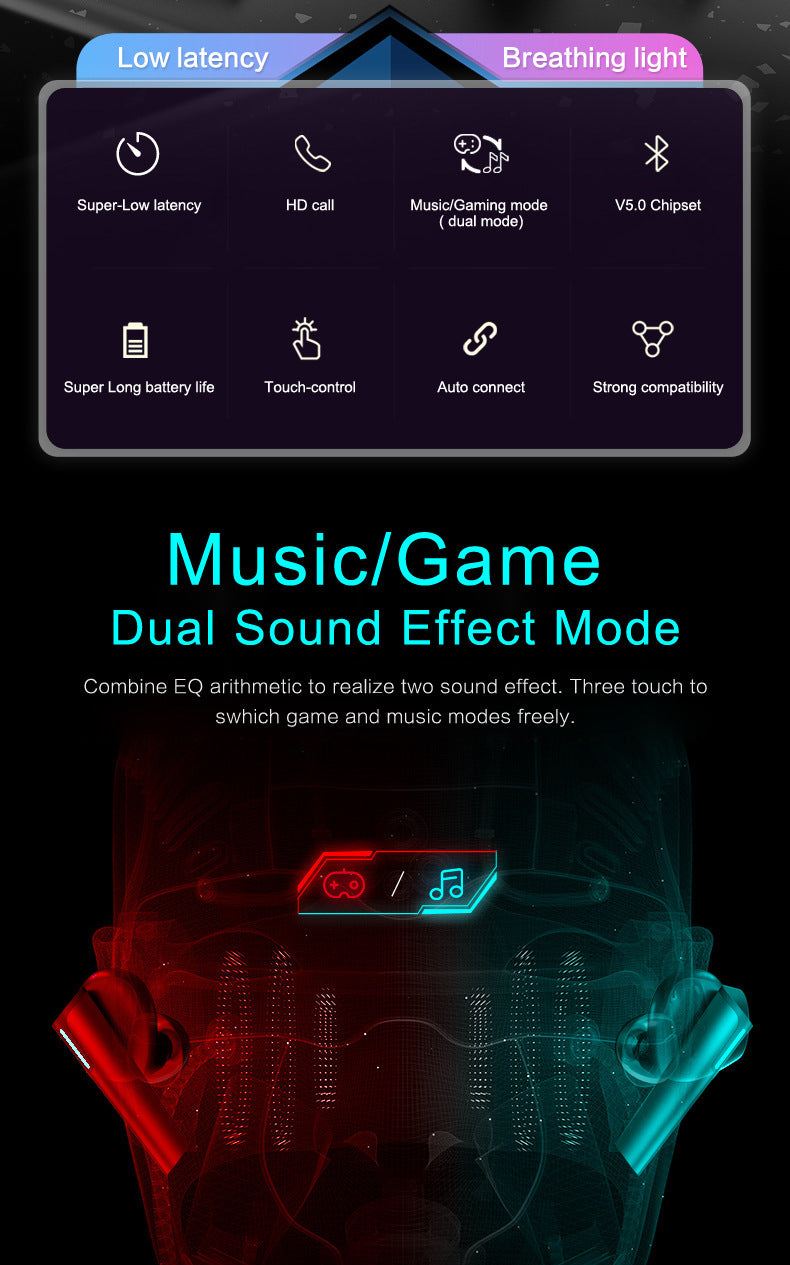 Wireless Gaming Bluetooth Headset Low Latency Luminous Gaming Headset 