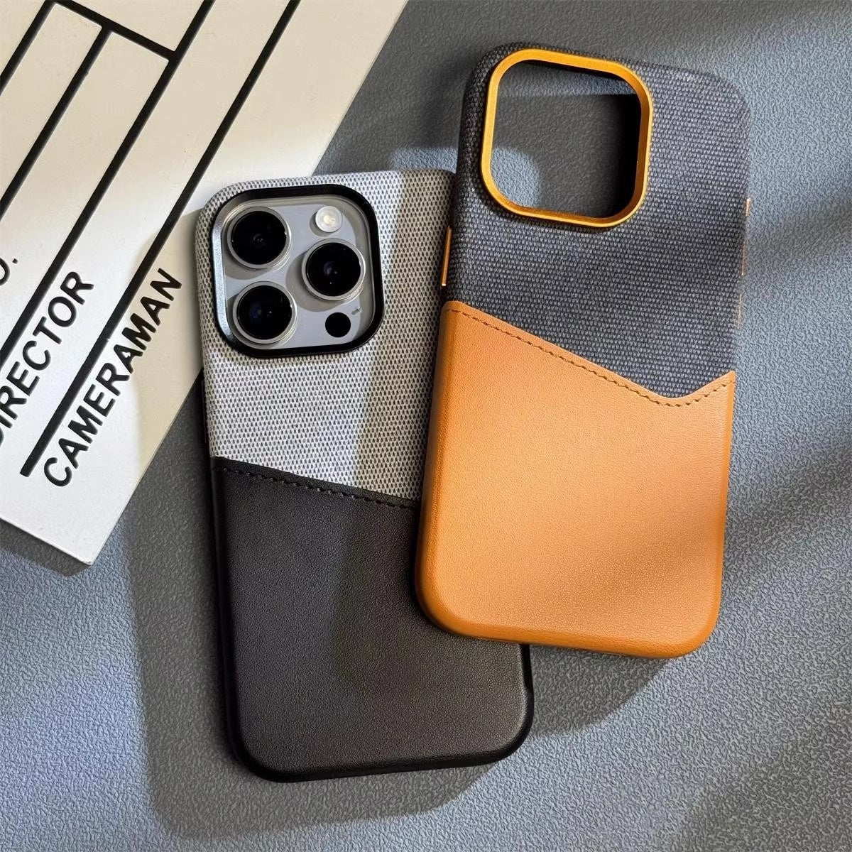 Suitable For 17promax Phone Case Cloth Pattern Stitching Color Leather Magnetic Suction 