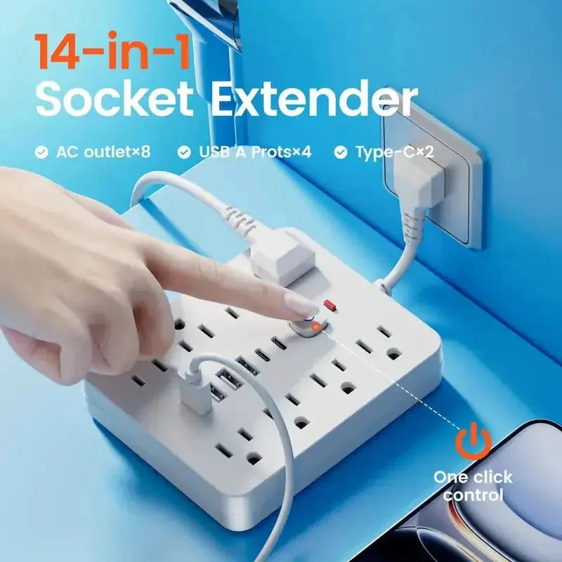 outlet surge protector | heavy duty power strip with usb | 8 ac outlets and 6 usb ports | energy saving