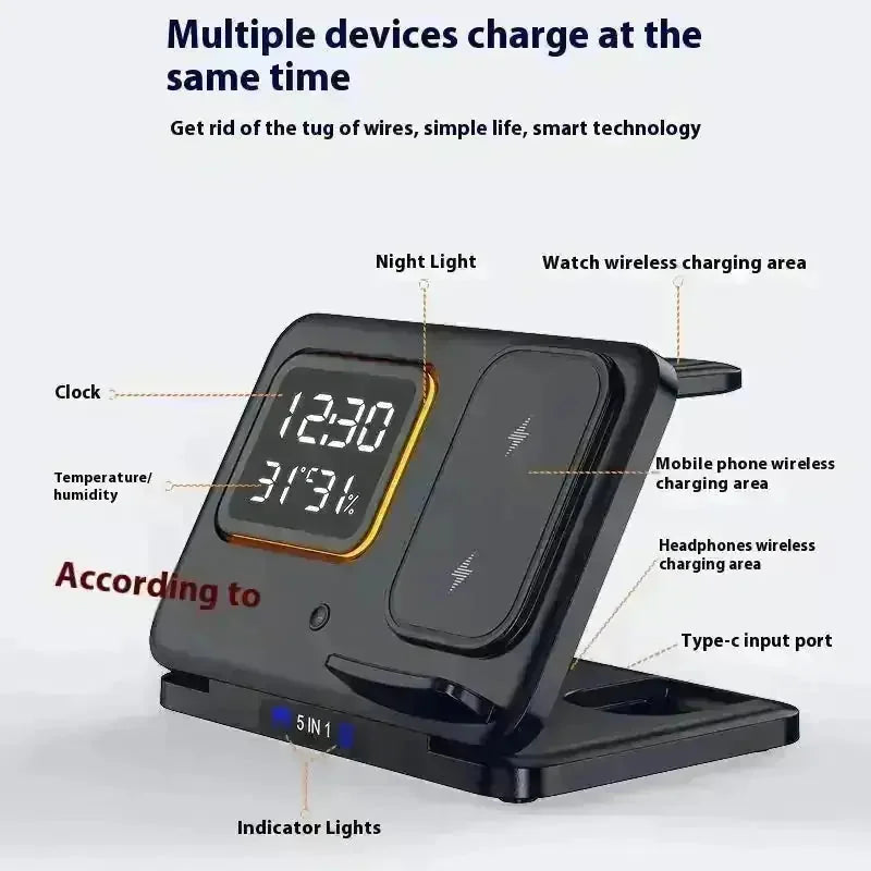 w fast charging | digital alarm clock stand | led display dock station | energy saving