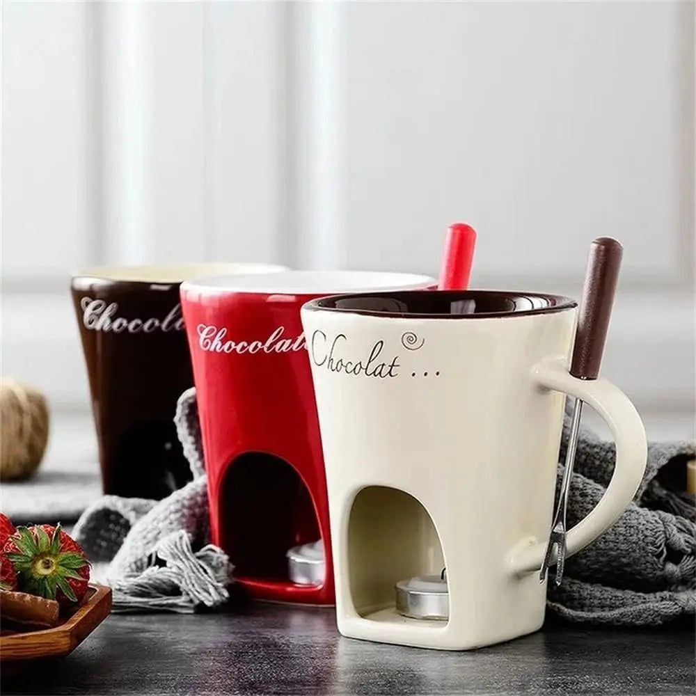 Fondue Mug Set Personal Mini Fondue Pots Chocolate Cheese Ice Cream Fondue Maker Kit Individual Butter Melter Cup Small Warmer Kitchen Gadgets 