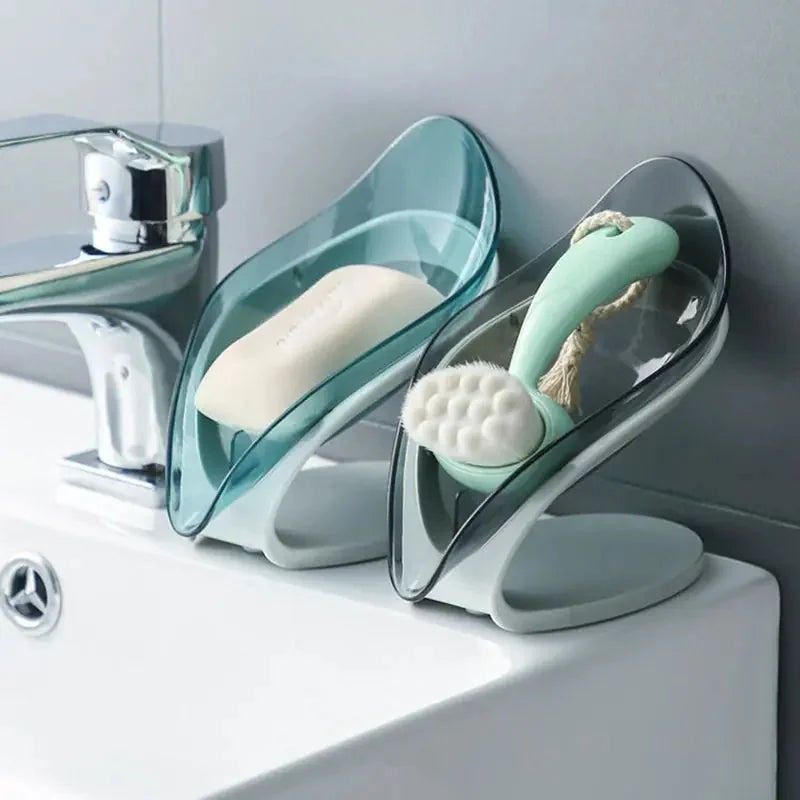 stainless-steel soap holder | leaf-shaped soap dish with drain | non-slip soap storage box | energy saving