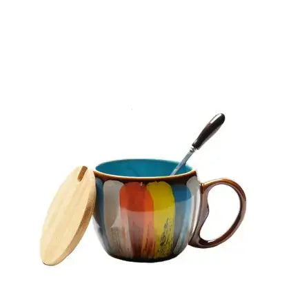 Creative ceramic cup milk cup water cup coffee cup breakfast cup couple cup to cup mug with lid spoon 