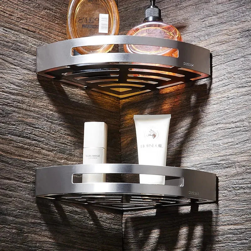 rust-resistant stainless steel | heavy-duty corner shelf | adjustable bathroom organizer | energy saving