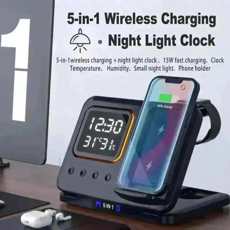 w fast charging | digital alarm clock stand | led display dock station | ultrasonic cleaning