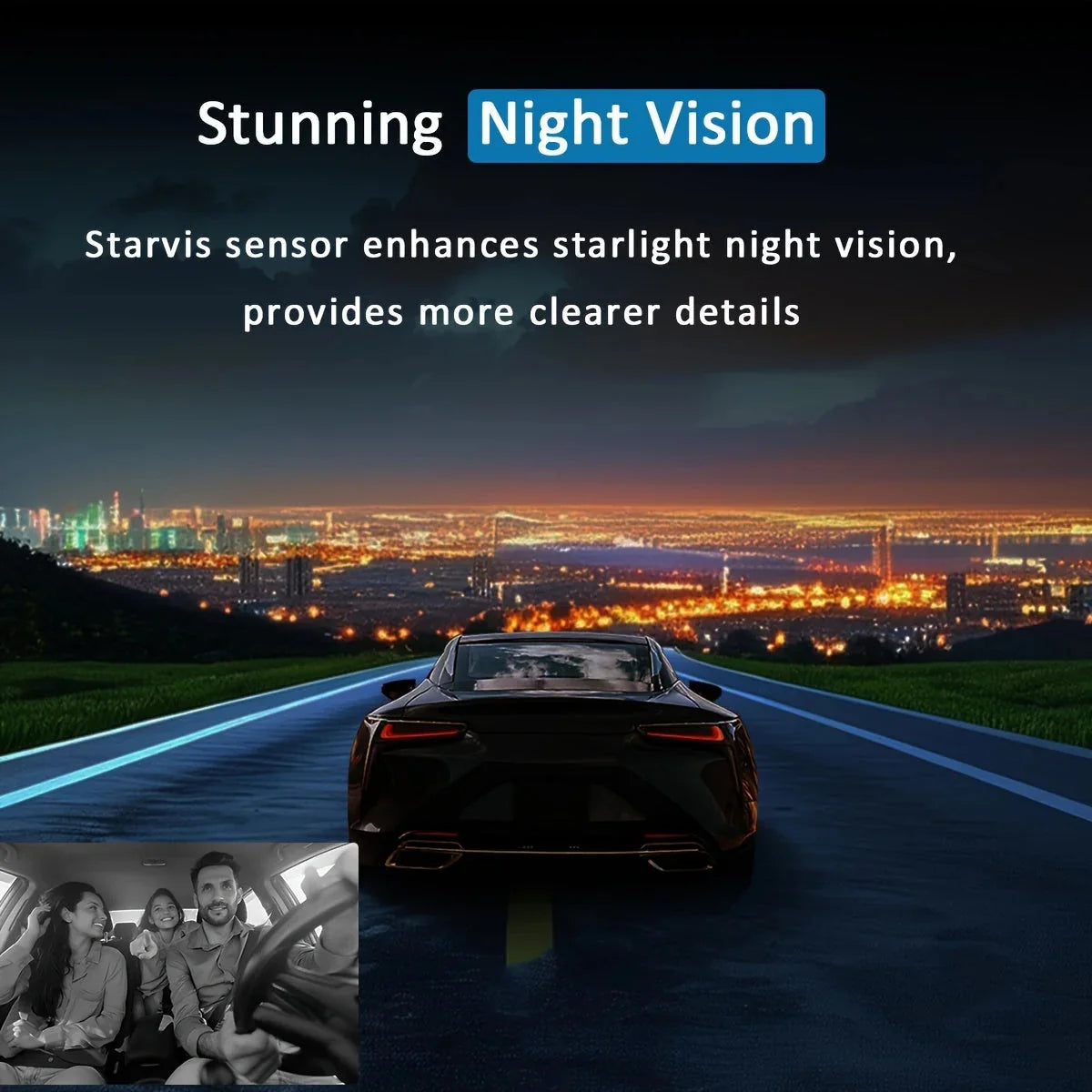 dual lens dash cam | front and cabin recording | g-sensor loop recording | energy saving