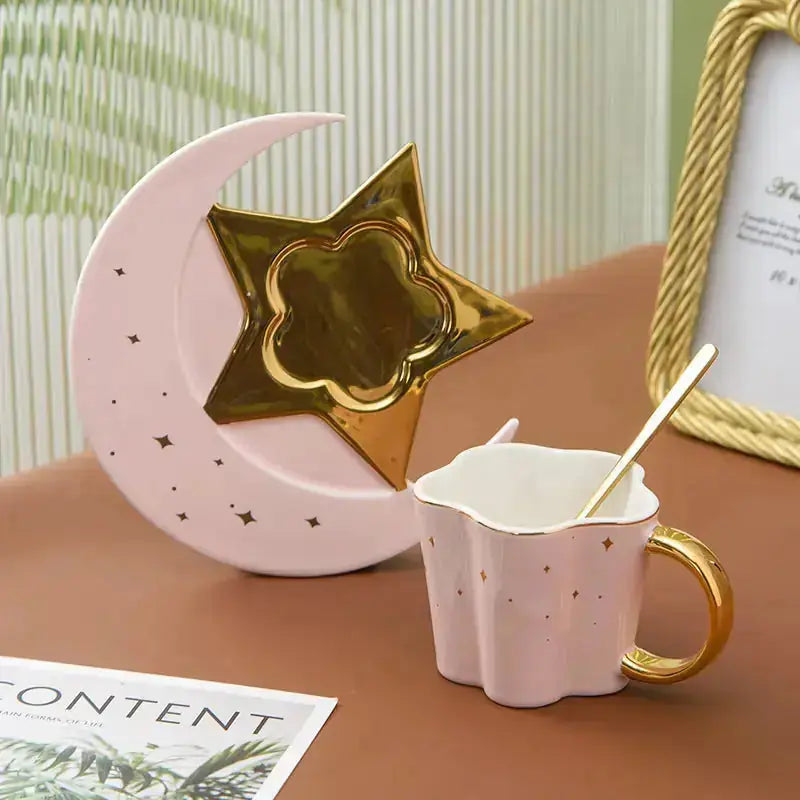 Creative Ceramic Cup With Star And Moon Saucer 