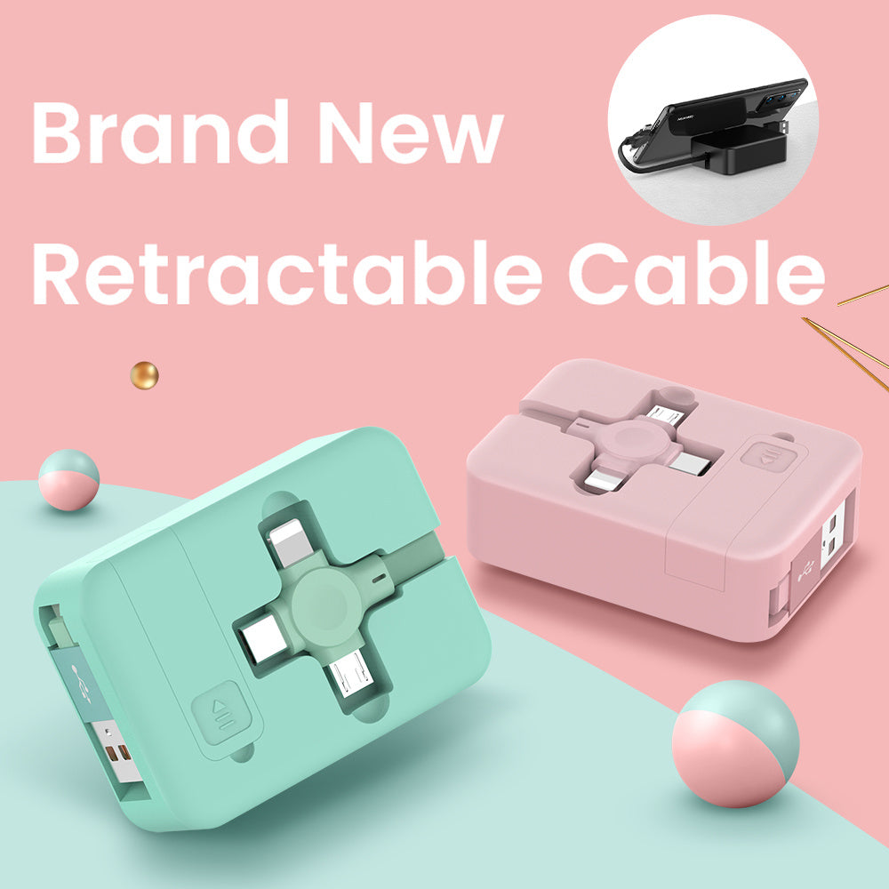 4 In 1 Retractable USB Cable Creative Macaron Type C Micro Cable For I Phone With Phone Stand Charging Data Cable Line Storage Box 