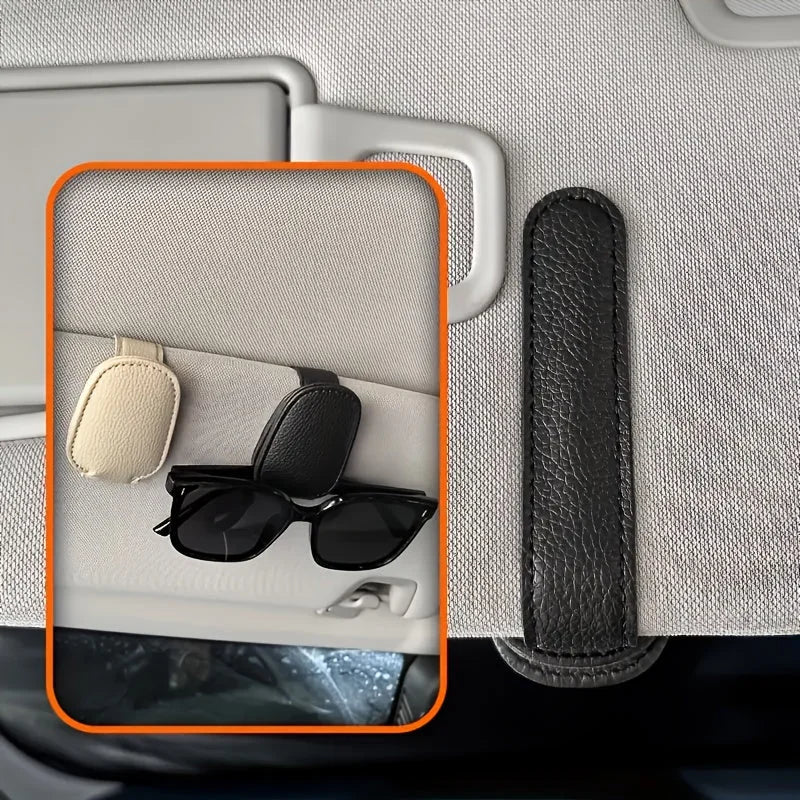 universal car sun visor clip | pu leather eyewear holder | vehicle interior accessories | energy saving