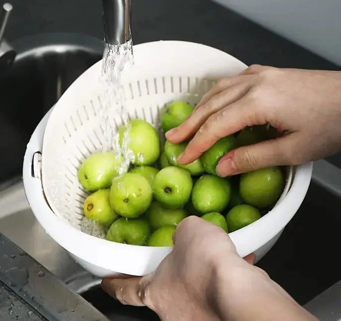 Double-Dish Sink Drain Basket Kitchen Panning Wash Fruit Basket 