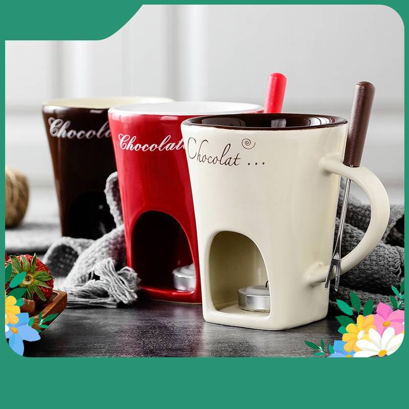 Fondue Mug Set Personal Mini Fondue Pots Chocolate Cheese Ice Cream Fondue Maker Kit Individual Butter Melter Cup Small Warmer Kitchen Gadgets 