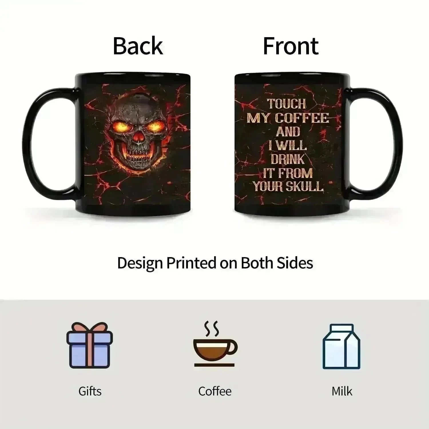 horror skull coffee mug | black ceramic coffee cup | spooky halloween gift idea | ultrasonic cleaning