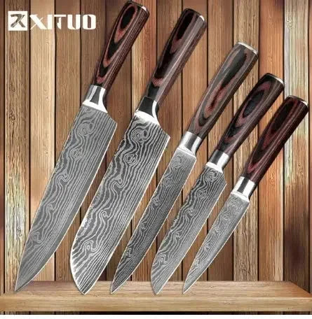 stainless-steel kitchen knife set | professional chef knife set | 8-piece cooking knife block | energy saving