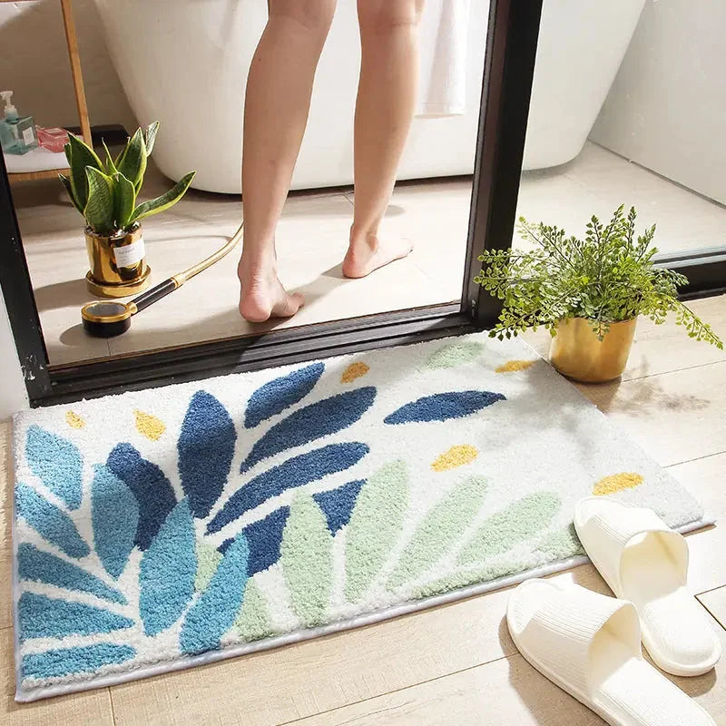 super absorbent microfiber mat | quick-dry bathroom floor mat | non-slip shower rug | energy saving