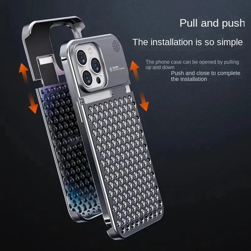 Aluminum Alloy Phone Case For 14 13 Pro Max Plus Hollow Heat Dissipation Anti-fall Full Body Shockproof Phone Cove 