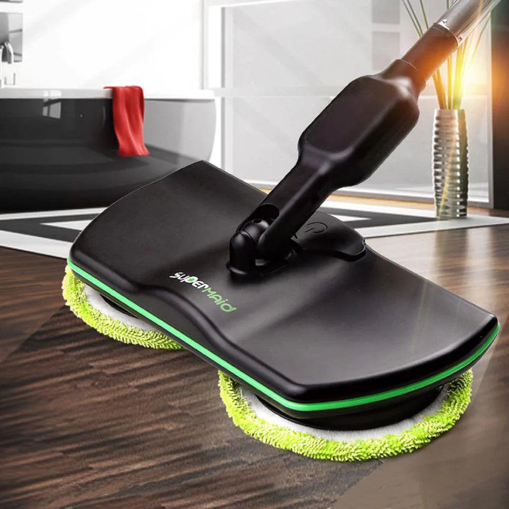 rechargeable cordless electric mop | 360 degree rotating mop head | dual tank water spray system | ultrasonic cleaning
