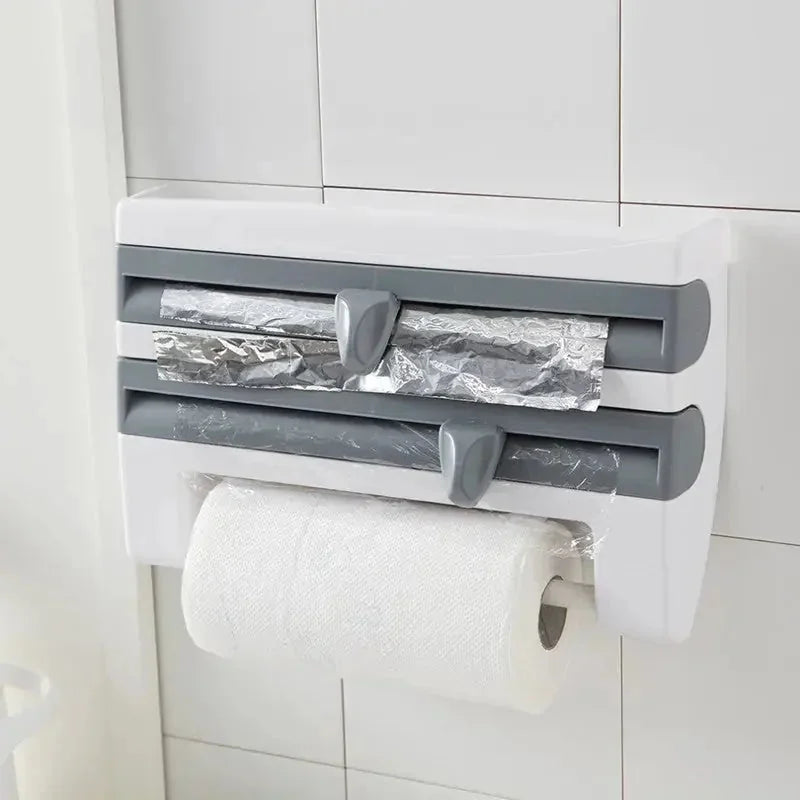stainless-steel kitchen roll holder | 4-in-1 foil and wrap dispenser | space-saving kitchen organizer | energy saving