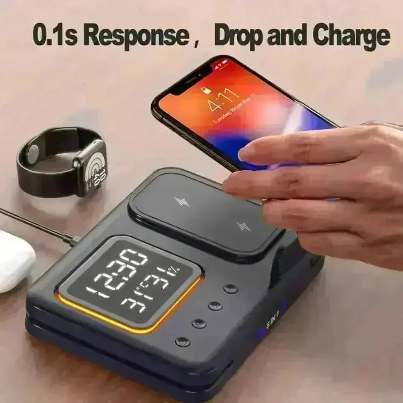 w fast charging | digital alarm clock stand | led display dock station | ultrasonic cleaning