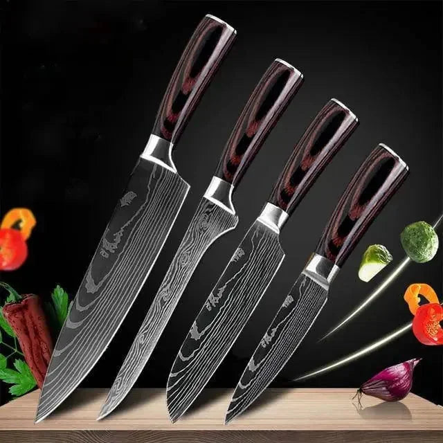 stainless-steel kitchen knife set | professional chef knife set | 8-piece cooking knife block | energy saving