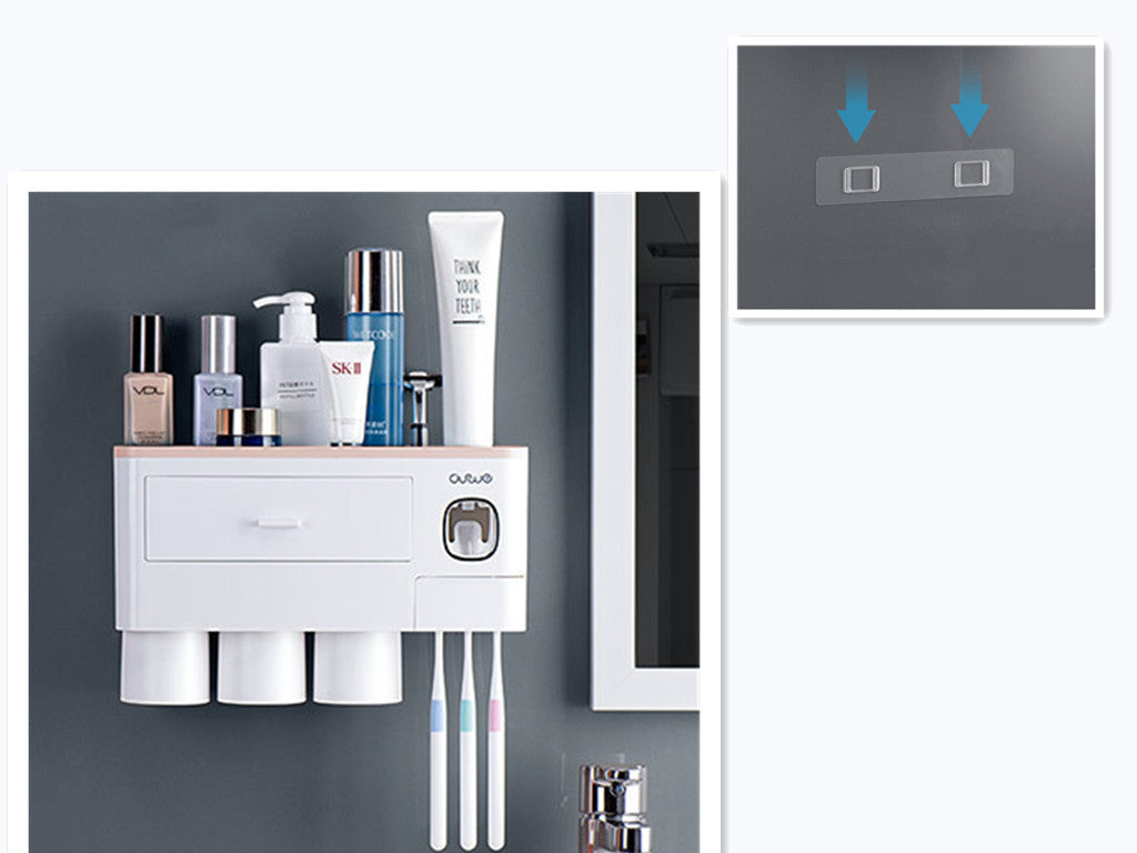 Non-marking Hanging Magnetic Toothbrush Holder Single Drawer Storage Rack With Toothpaste Squeezer Toiletry Set 