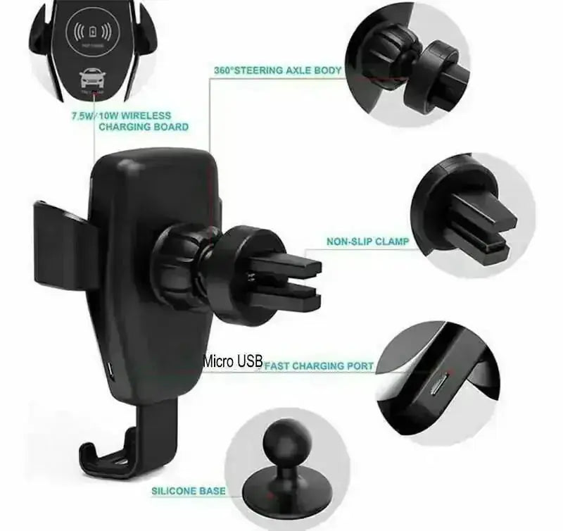 10W QI Wireless Fast Car Charger Mount Holder Stand Automatic Clamping Charging - json