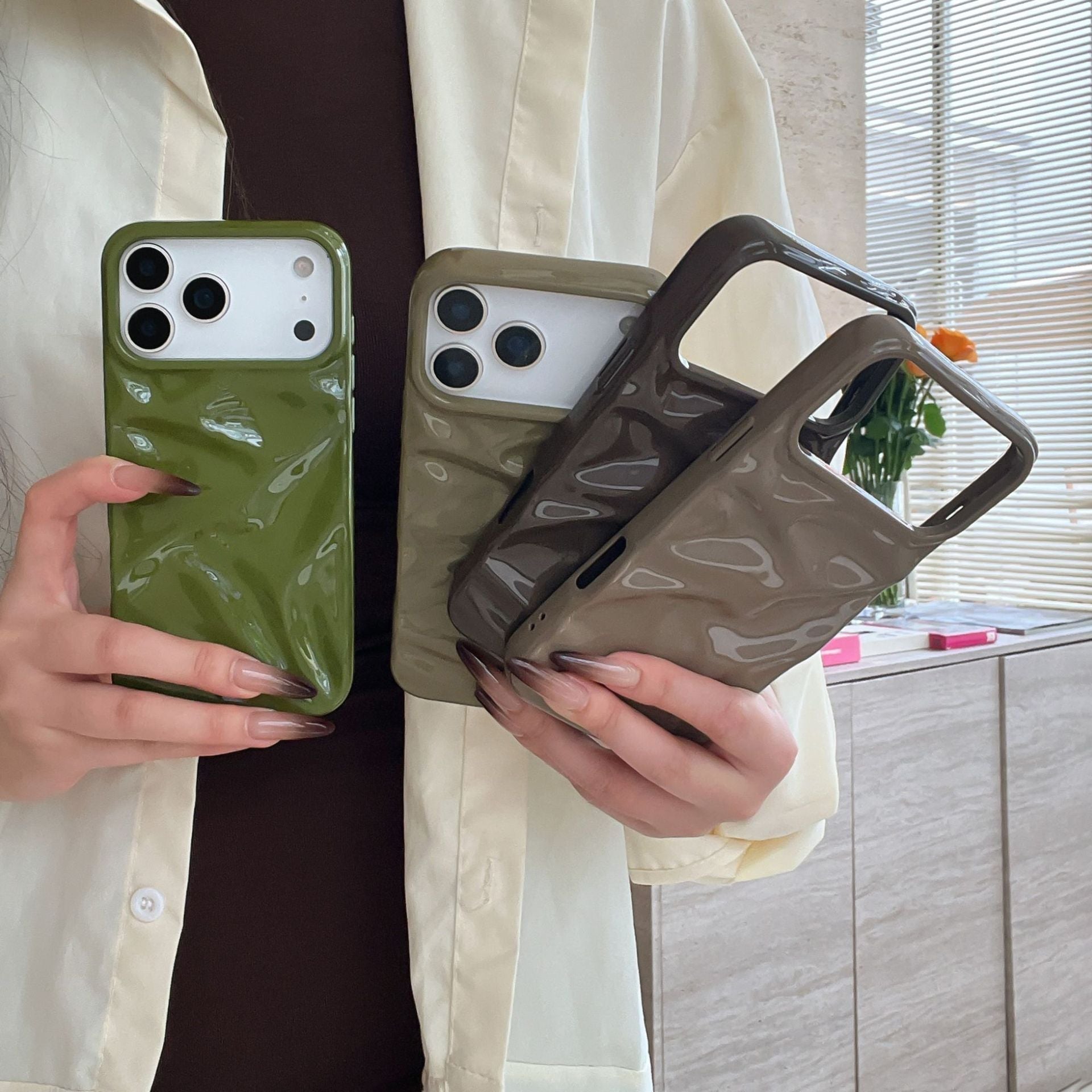 Three-dimensional Pleated Pattern Autumn And Winter Color Phone Case 