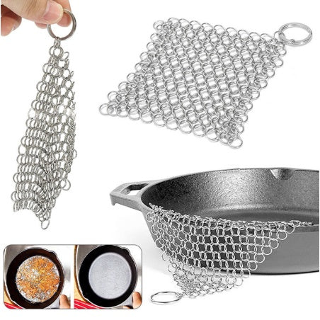 Silver Stainless Steel Cast Iron Cleaner Chainmail Scrubber Home Cookware Clean For Skillets Grill Pans 