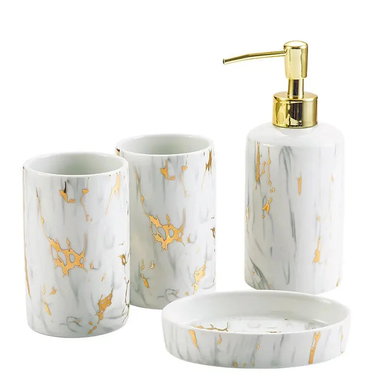 marble bathroom accessories set | ceramic soap dish and tumbler | waterproof bathroom organization | ultrasonic cleaning