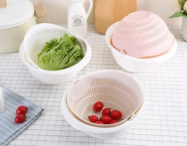 Double-Dish Sink Drain Basket Kitchen Panning Wash Fruit Basket 