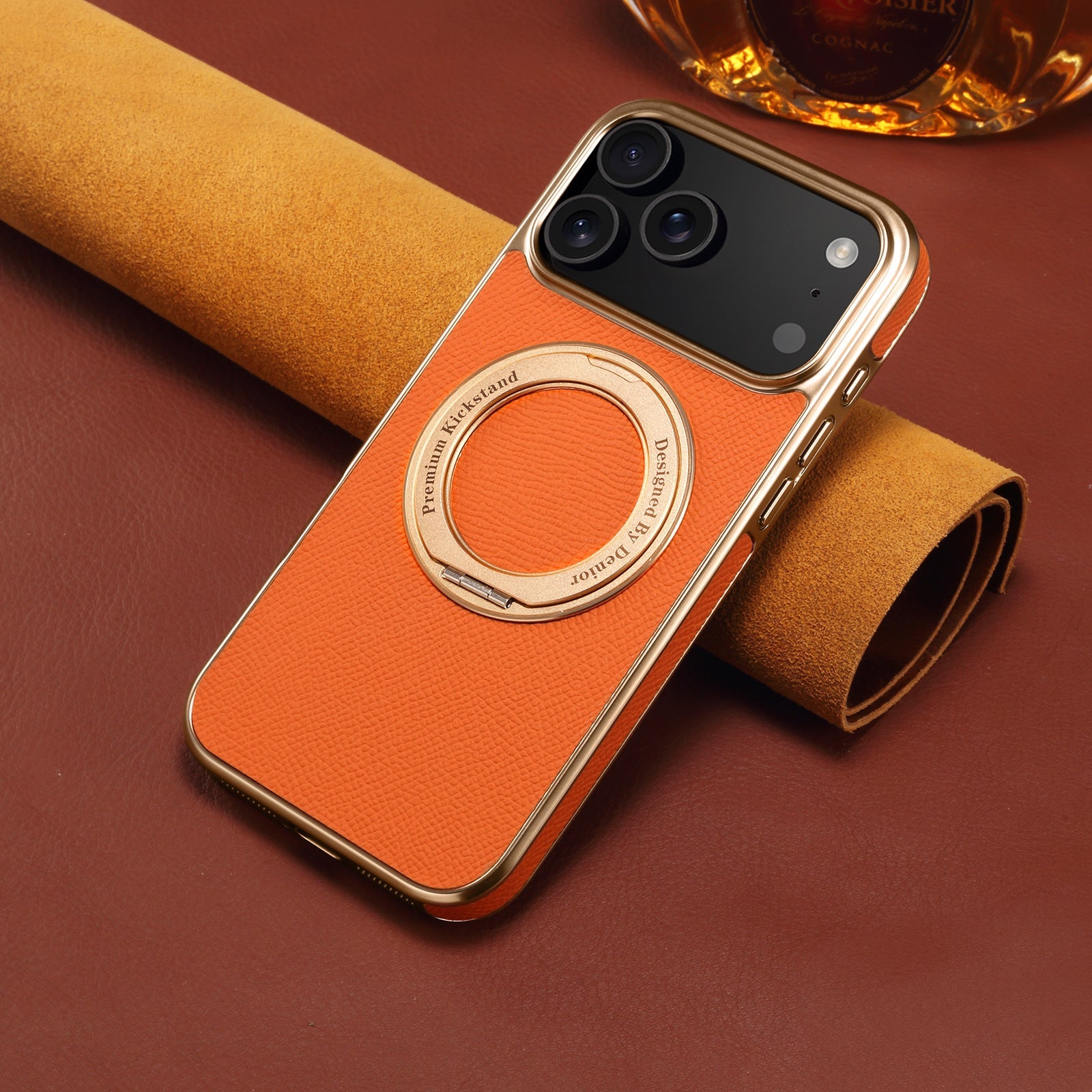 Denior Genuine Leather Electroplating Magnetic Phone Case 