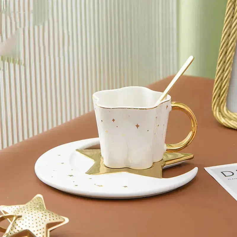 Creative Ceramic Cup With Star And Moon Saucer 