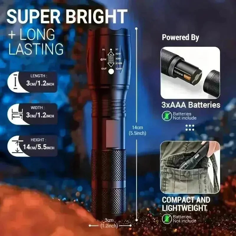 high-lumen tactical flashlight | rechargeable led flashlight | durable aluminum construction | ultrasonic cleaning