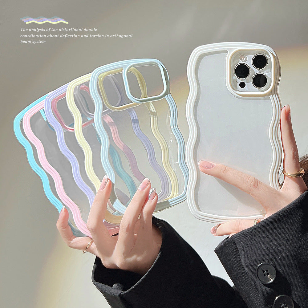 Wave Border Mobile Phone Case Solid Color Simple Candy Color 