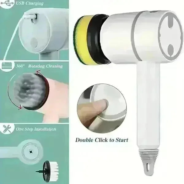 cordless electric spin scrubber | stainless steel brush head | long battery life spin scrubber | ultrasonic cleaning
