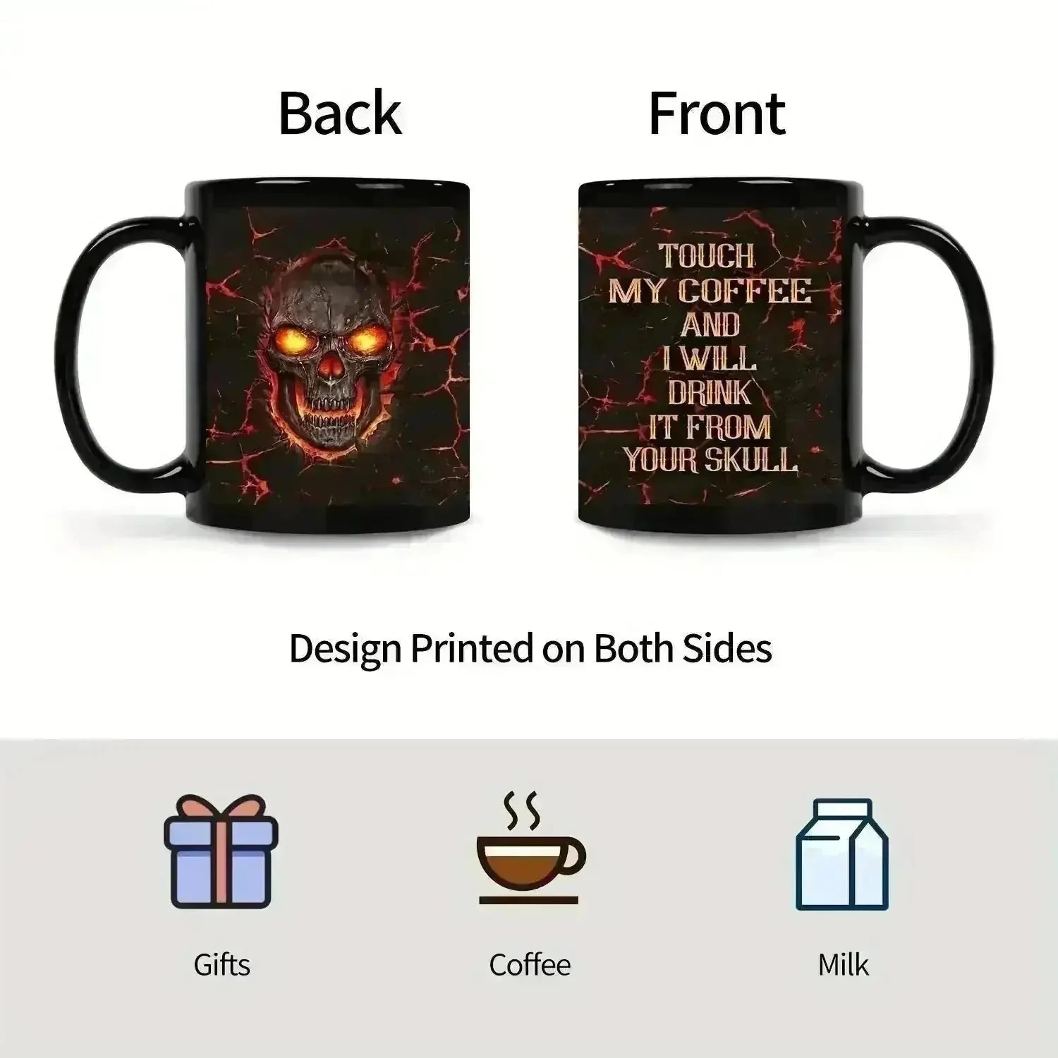 horror skull coffee mug | black ceramic coffee cup | spooky halloween gift idea | ultrasonic cleaning
