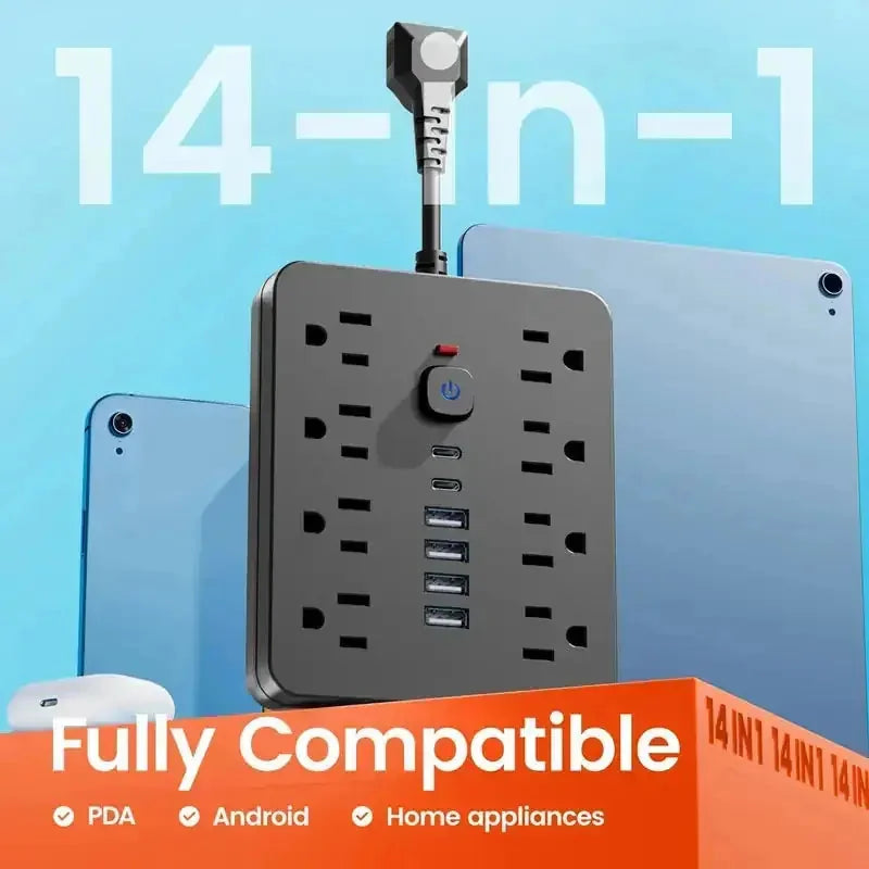 outlet surge protector | heavy duty power strip with usb | 8 ac outlets and 6 usb ports | ultrasonic cleaning