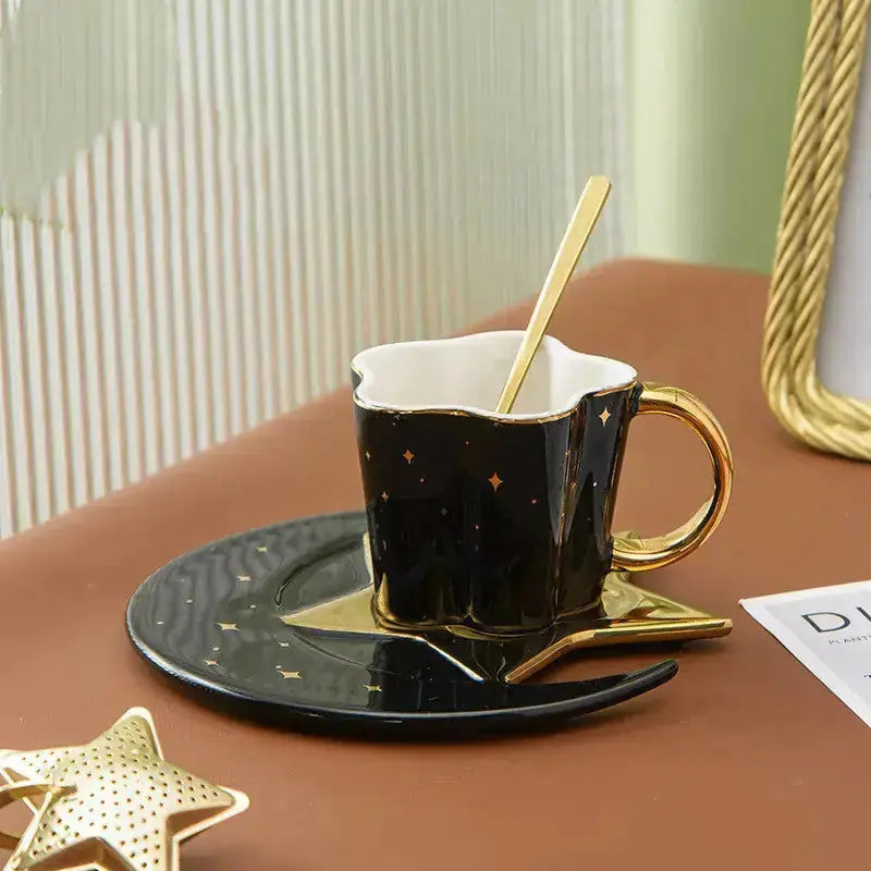 Creative Ceramic Cup With Star And Moon Saucer 